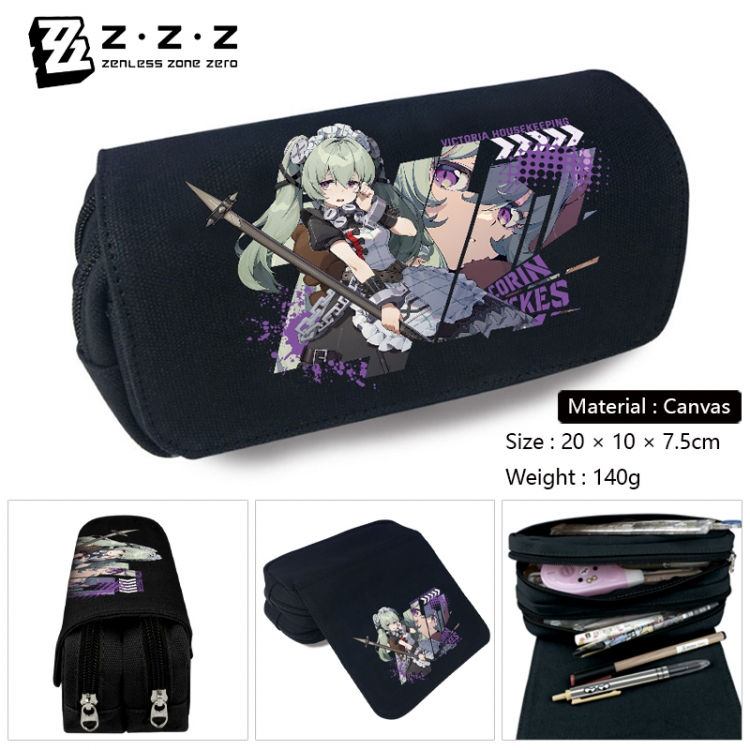 Zenless Zone Zero Anime Multi-Function Double Zipper Canvas Cosmetic Bag Pen Case 20x10x7.5cm