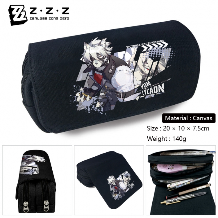 Zenless Zone Zero Anime Multi-Function Double Zipper Canvas Cosmetic Bag Pen Case 20x10x7.5cm