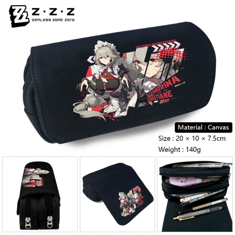 Zenless Zone Zero Anime Multi-Function Double Zipper Canvas Cosmetic Bag Pen Case 20x10x7.5cm