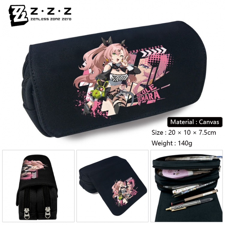 Zenless Zone Zero Anime Multi-Function Double Zipper Canvas Cosmetic Bag Pen Case 20x10x7.5cm