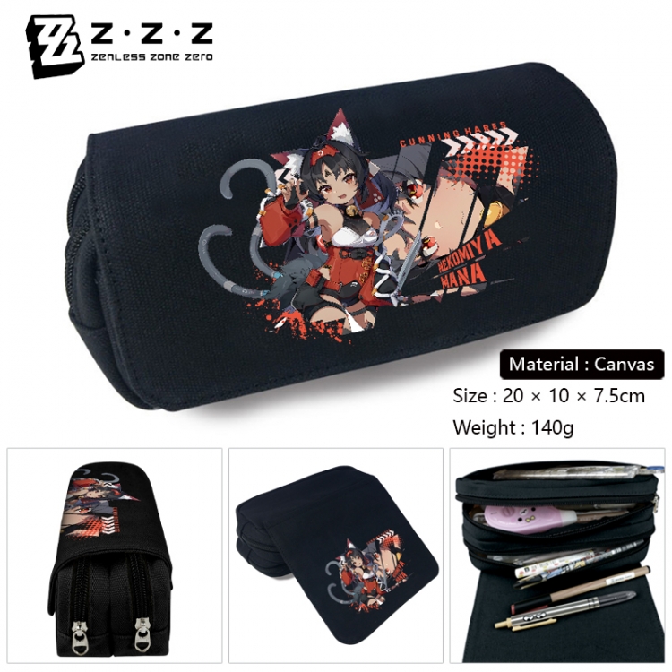 Zenless Zone Zero Anime Multi-Function Double Zipper Canvas Cosmetic Bag Pen Case 20x10x7.5cm