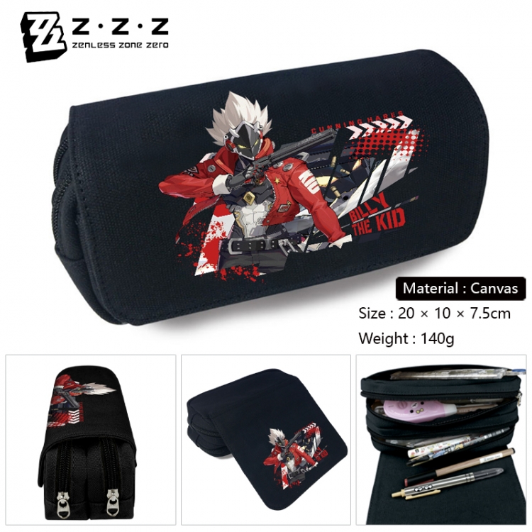 Zenless Zone Zero Anime Multi-Function Double Zipper Canvas Cosmetic Bag Pen Case 20x10x7.5cm