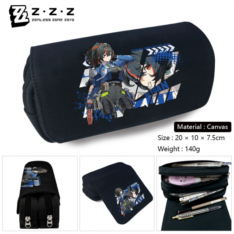 Zenless Zone Zero Anime Multi-Function Double Zipper Canvas Cosmetic Bag Pen Case 20x10x7.5cm