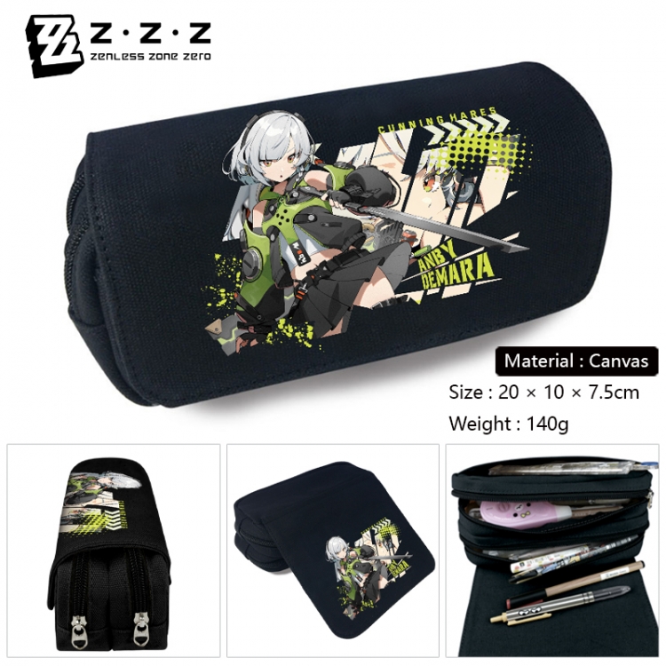 Zenless Zone Zero Anime Multi-Function Double Zipper Canvas Cosmetic Bag Pen Case 20x10x7.5cm