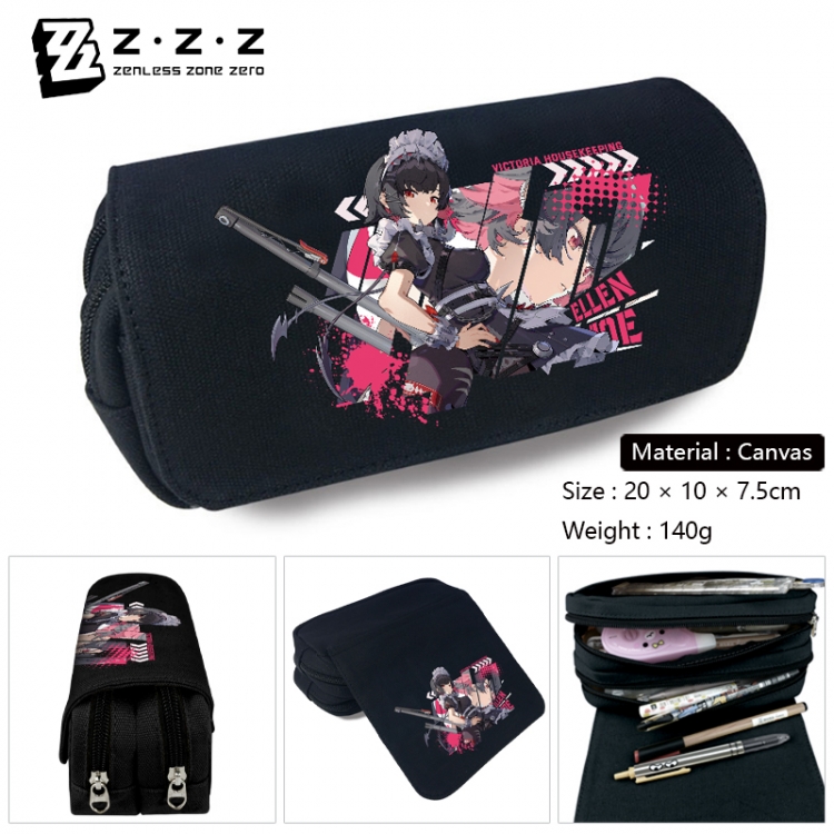 Zenless Zone Zero Anime Multi-Function Double Zipper Canvas Cosmetic Bag Pen Case 20x10x7.5cm