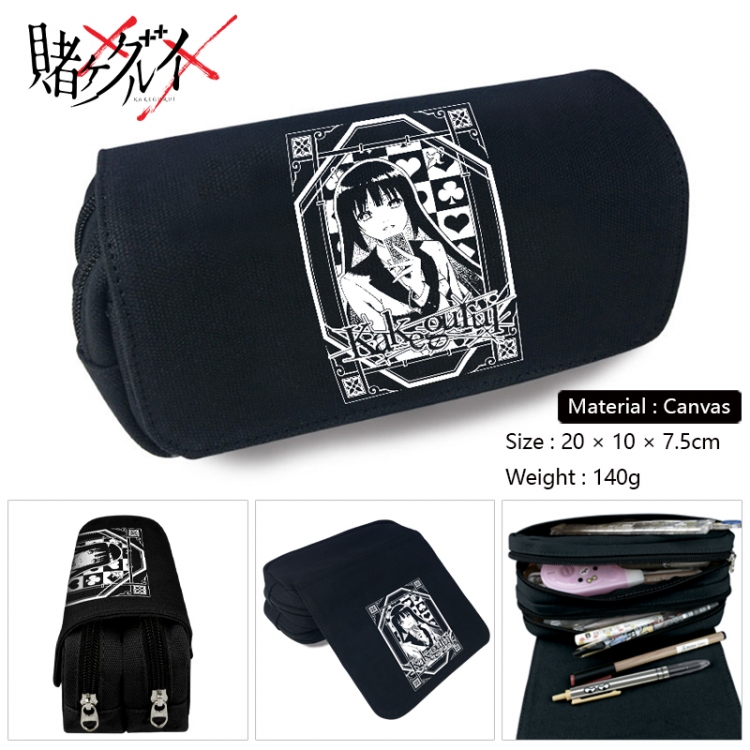 Kakegurui Anime Multi-Function Double Zipper Canvas Cosmetic Bag Pen Case 20x10x7.5cm