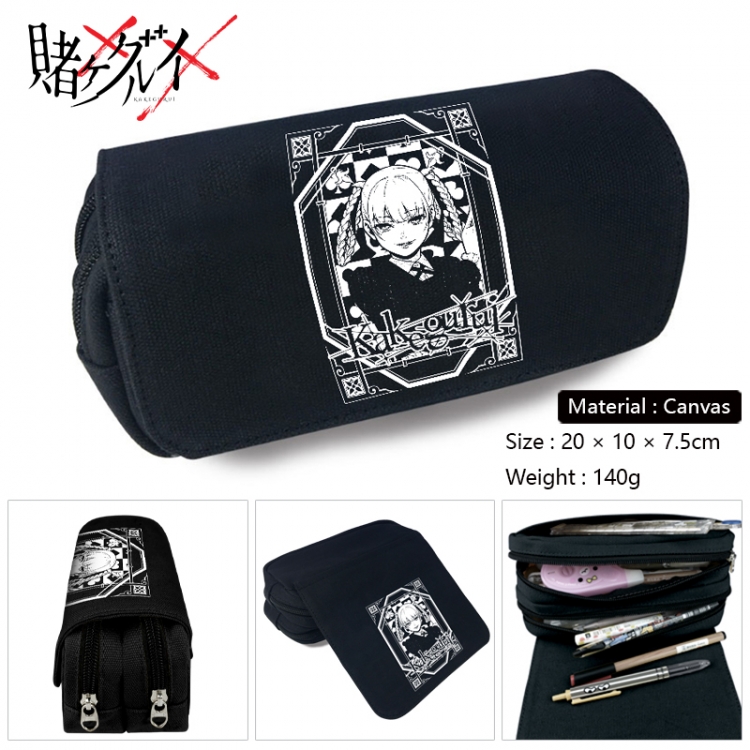 Kakegurui Anime Multi-Function Double Zipper Canvas Cosmetic Bag Pen Case 20x10x7.5cm