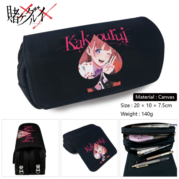 Kakegurui Anime Multi-Function Double Zipper Canvas Cosmetic Bag Pen Case 20x10x7.5cm