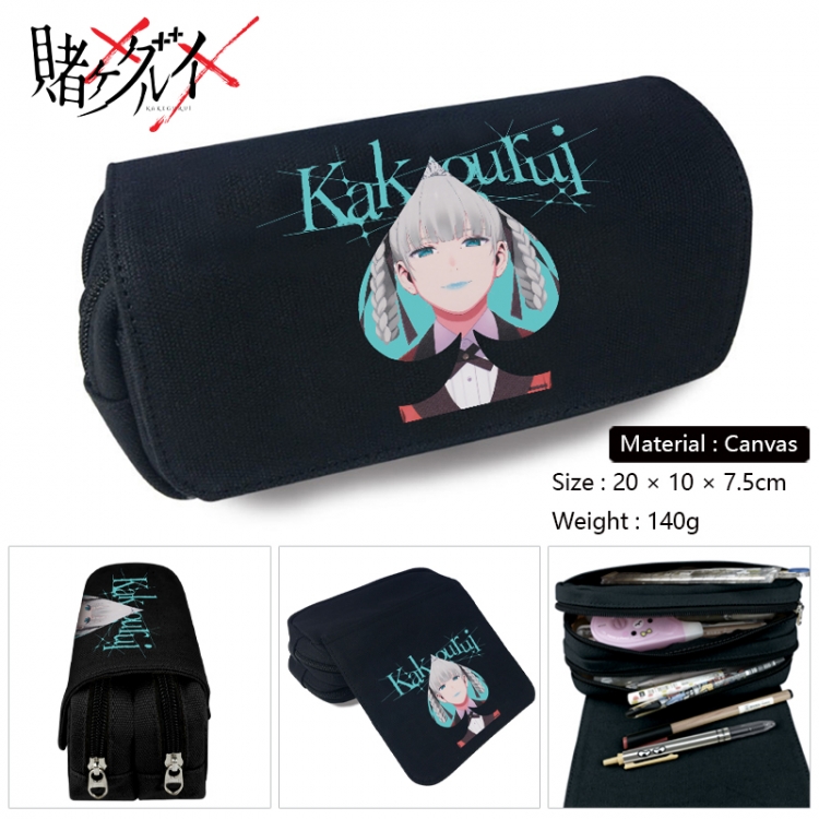 Kakegurui Anime Multi-Function Double Zipper Canvas Cosmetic Bag Pen Case 20x10x7.5cm