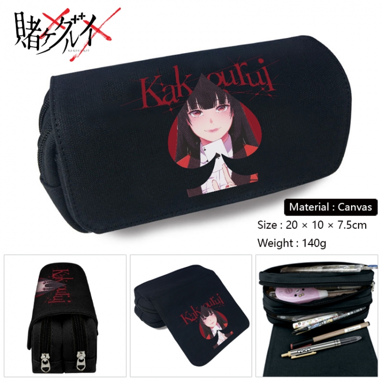 Kakegurui Anime Multi-Function Double Zipper Canvas Cosmetic Bag Pen Case 20x10x7.5cm