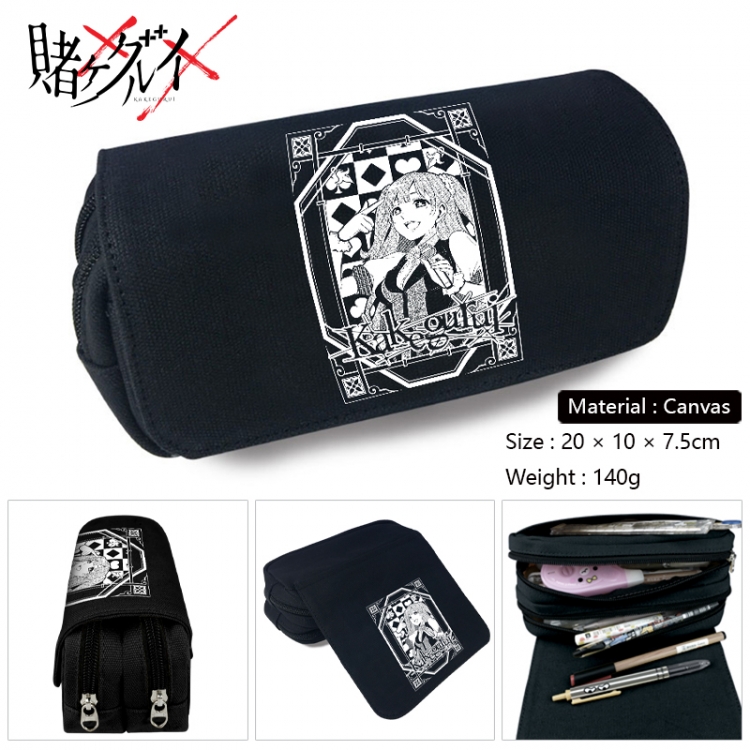 Kakegurui Anime Multi-Function Double Zipper Canvas Cosmetic Bag Pen Case 20x10x7.5cm