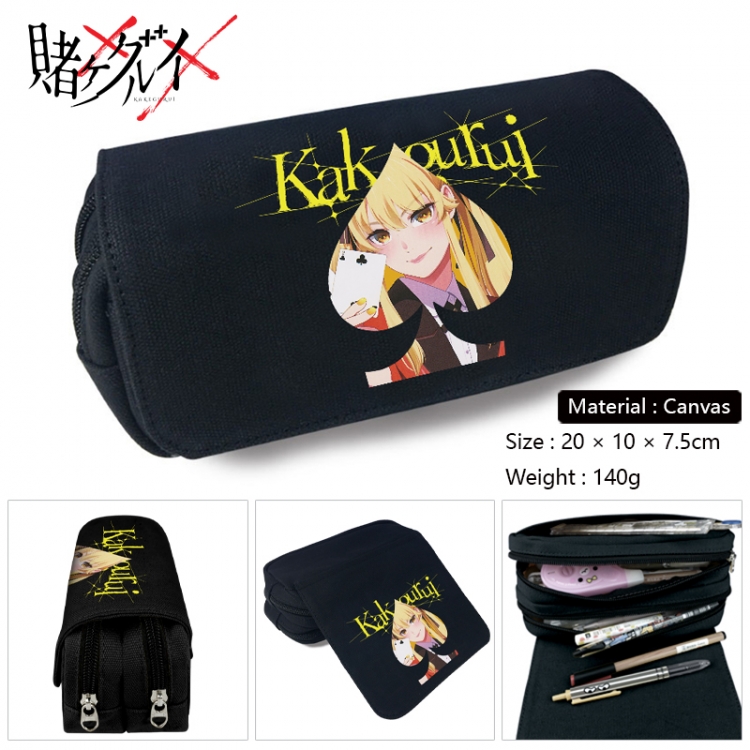 Kakegurui Anime Multi-Function Double Zipper Canvas Cosmetic Bag Pen Case 20x10x7.5cm