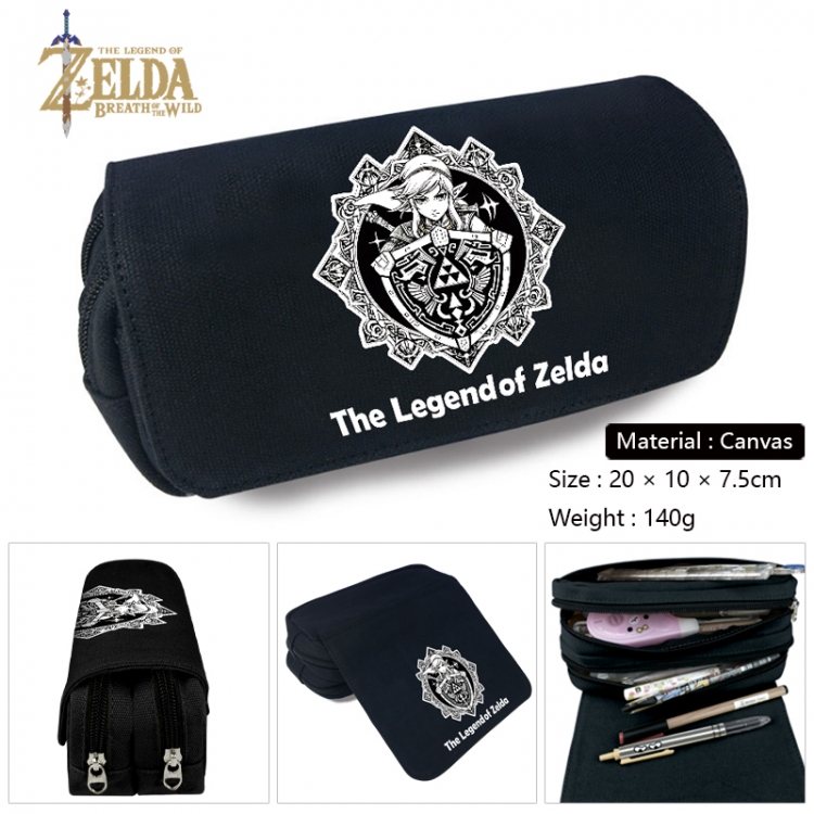 The Legend of Zelda Anime Multi-Function Double Zipper Canvas Cosmetic Bag Pen Case 20x10x7.5cm