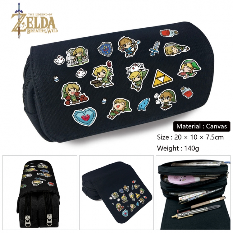 The Legend of Zelda Anime Multi-Function Double Zipper Canvas Cosmetic Bag Pen Case 20x10x7.5cm