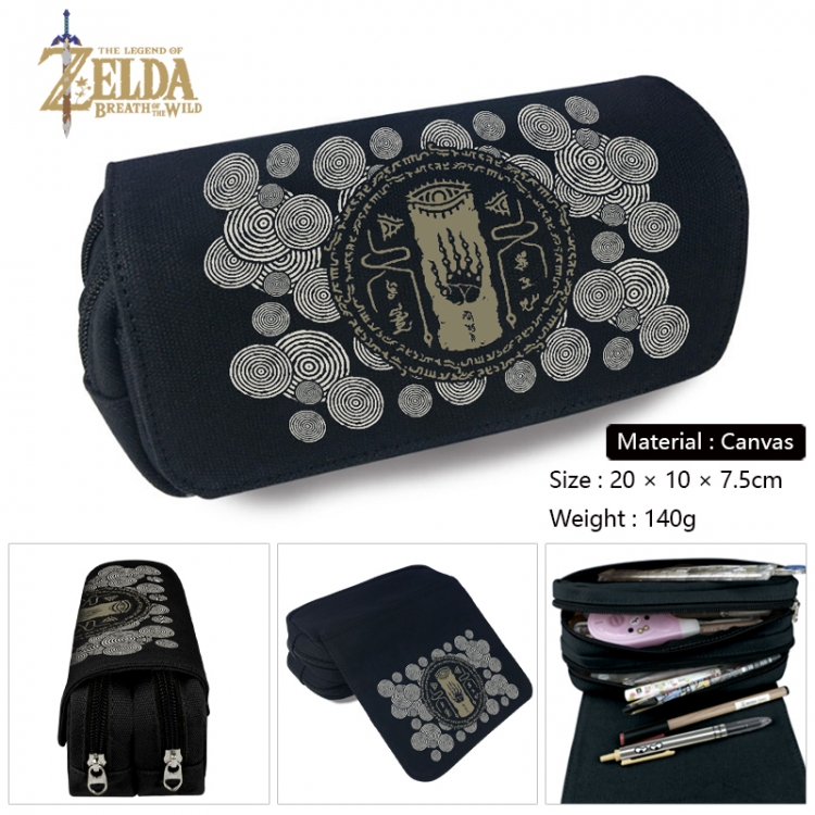 The Legend of Zelda Anime Multi-Function Double Zipper Canvas Cosmetic Bag Pen Case 20x10x7.5cm