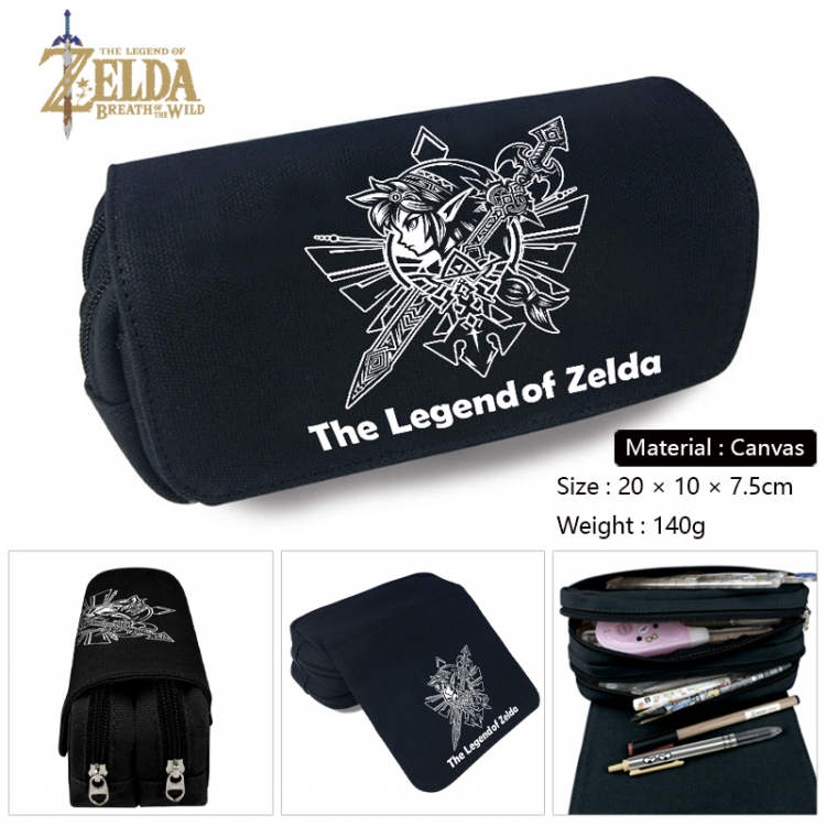 The Legend of Zelda Anime Multi-Function Double Zipper Canvas Cosmetic Bag Pen Case 20x10x7.5cm