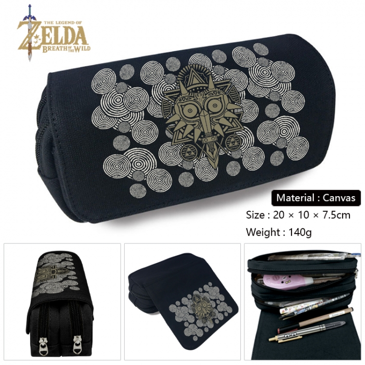 The Legend of Zelda Anime Multi-Function Double Zipper Canvas Cosmetic Bag Pen Case 20x10x7.5cm