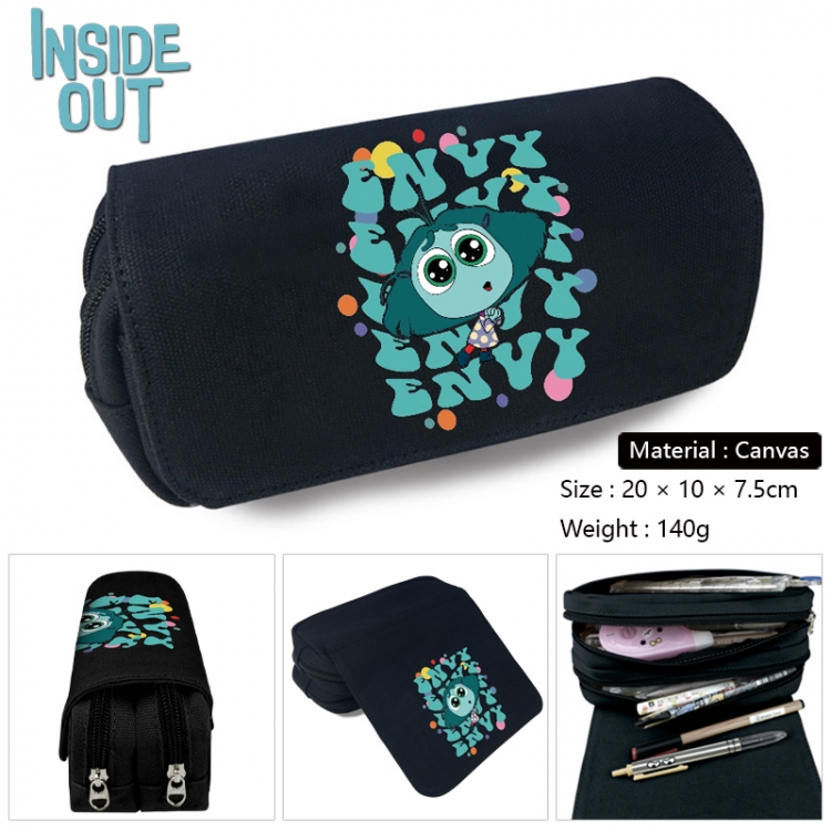 Inside Out Anime Multi-Function Double Zipper Canvas Cosmetic Bag Pen Case 20x10x7.5cm