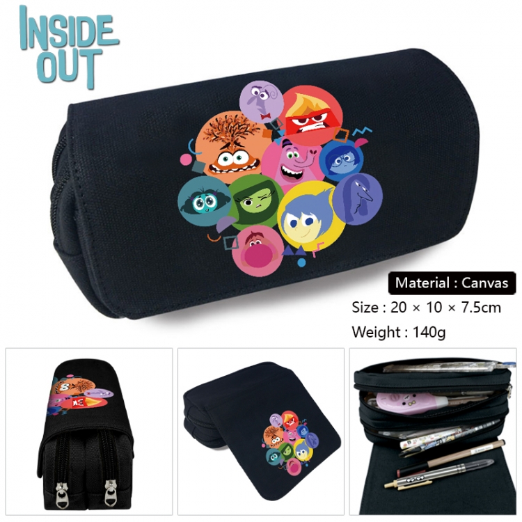 Inside Out Anime Multi-Function Double Zipper Canvas Cosmetic Bag Pen Case 20x10x7.5cm