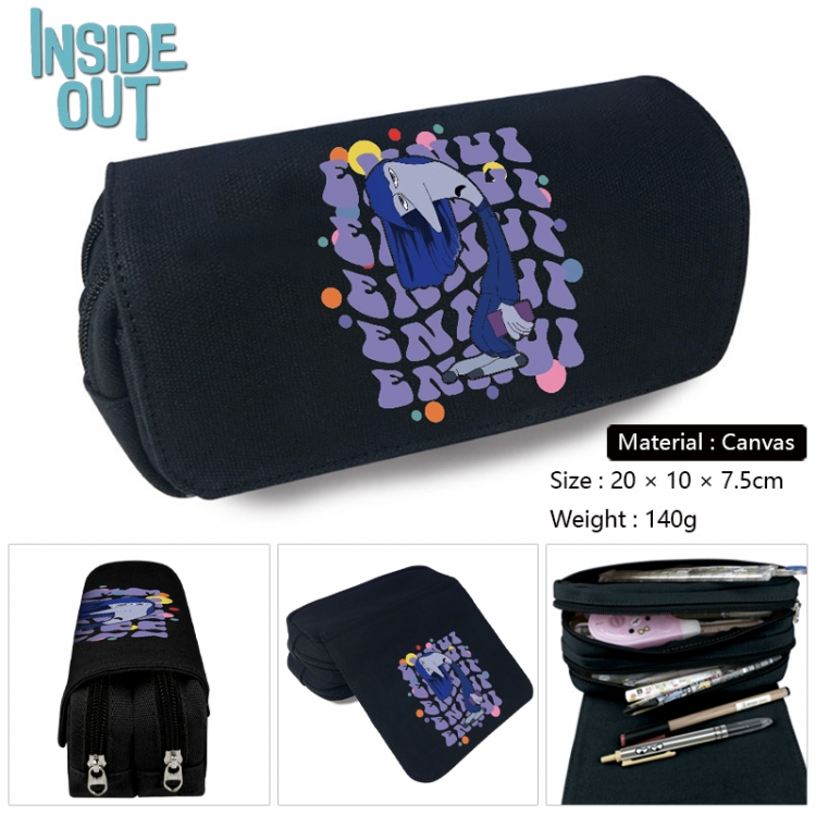 Inside Out Anime Multi-Function Double Zipper Canvas Cosmetic Bag Pen Case 20x10x7.5cm