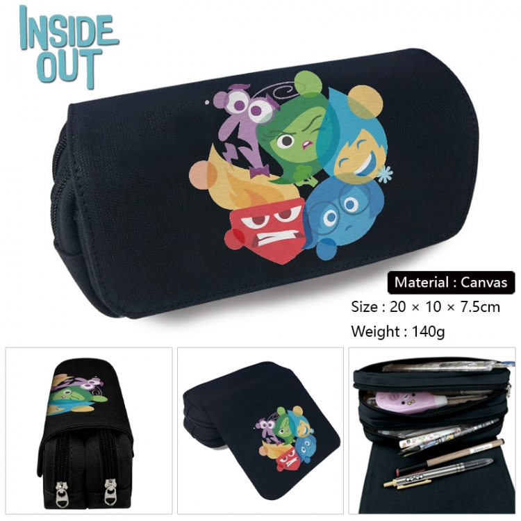 Inside Out Anime Multi-Function Double Zipper Canvas Cosmetic Bag Pen Case 20x10x7.5cm