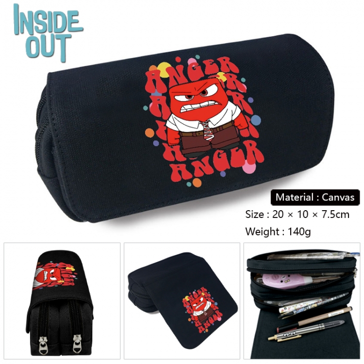 Inside Out Anime Multi-Function Double Zipper Canvas Cosmetic Bag Pen Case 20x10x7.5cm