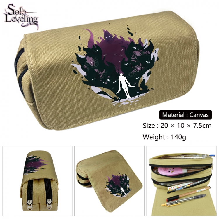 Solo Leveling:Arise Anime Multi-Function Double Zipper Canvas Cosmetic Bag Pen Case 20x10x7.5cm