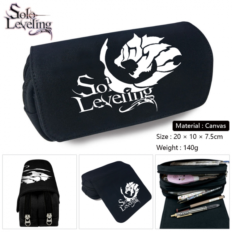 Solo Leveling:Arise Anime Multi-Function Double Zipper Canvas Cosmetic Bag Pen Case 20x10x7.5cm