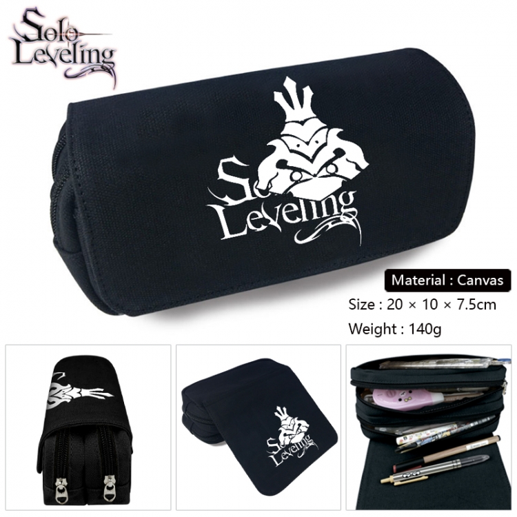 Solo Leveling:Arise Anime Multi-Function Double Zipper Canvas Cosmetic Bag Pen Case 20x10x7.5cm