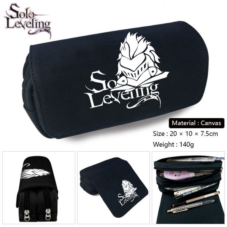 Solo Leveling:Arise Anime Multi-Function Double Zipper Canvas Cosmetic Bag Pen Case 20x10x7.5cm