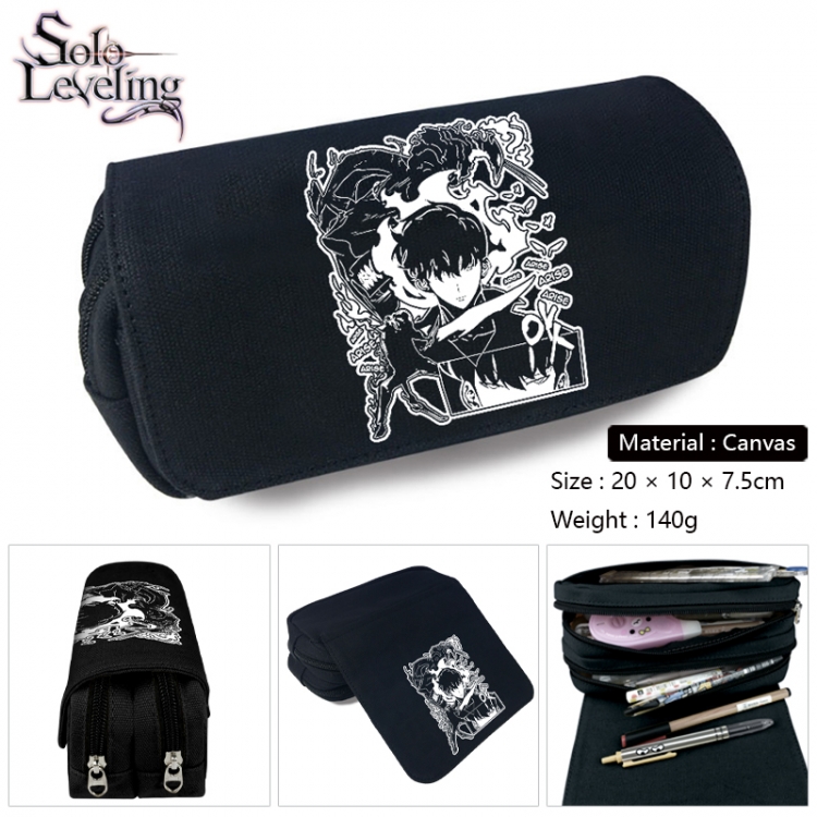 Solo Leveling:Arise Anime Multi-Function Double Zipper Canvas Cosmetic Bag Pen Case 20x10x7.5cm