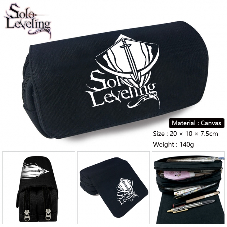 Solo Leveling:Arise Anime Multi-Function Double Zipper Canvas Cosmetic Bag Pen Case 20x10x7.5cm