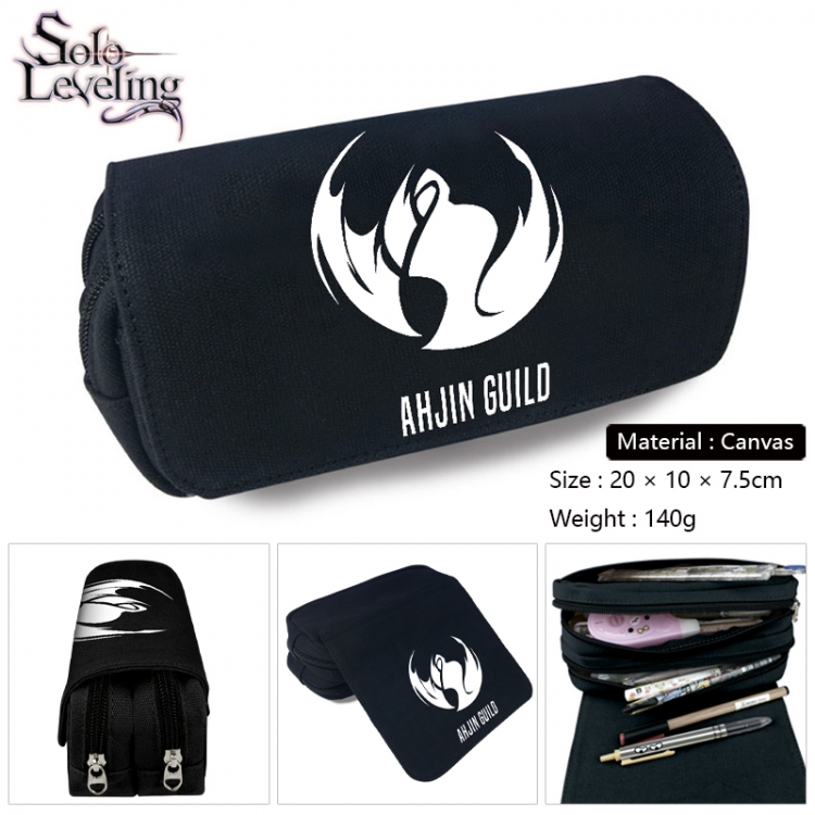 Solo Leveling:Arise Anime Multi-Function Double Zipper Canvas Cosmetic Bag Pen Case 20x10x7.5cm