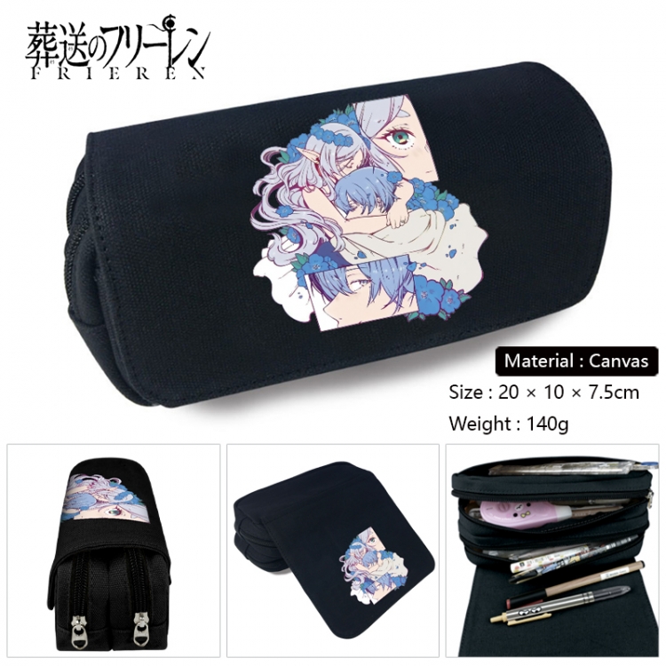 Frieren: Beyond Journey's Anime Multi-Function Double Zipper Canvas Cosmetic Bag Pen Case 20x10x7.5cm