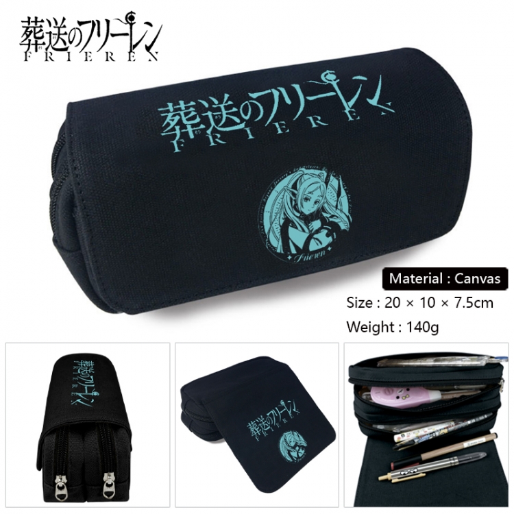 Frieren: Beyond Journey's Anime Multi-Function Double Zipper Canvas Cosmetic Bag Pen Case 20x10x7.5cm