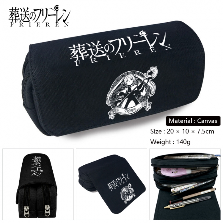 Frieren: Beyond Journey's Anime Multi-Function Double Zipper Canvas Cosmetic Bag Pen Case 20x10x7.5cm