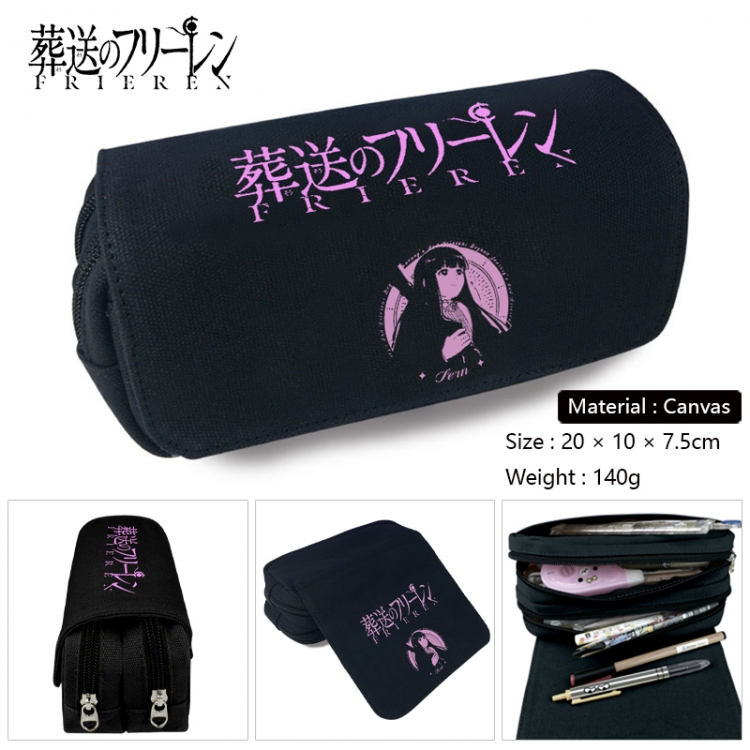 Frieren: Beyond Journey's Anime Multi-Function Double Zipper Canvas Cosmetic Bag Pen Case 20x10x7.5cm