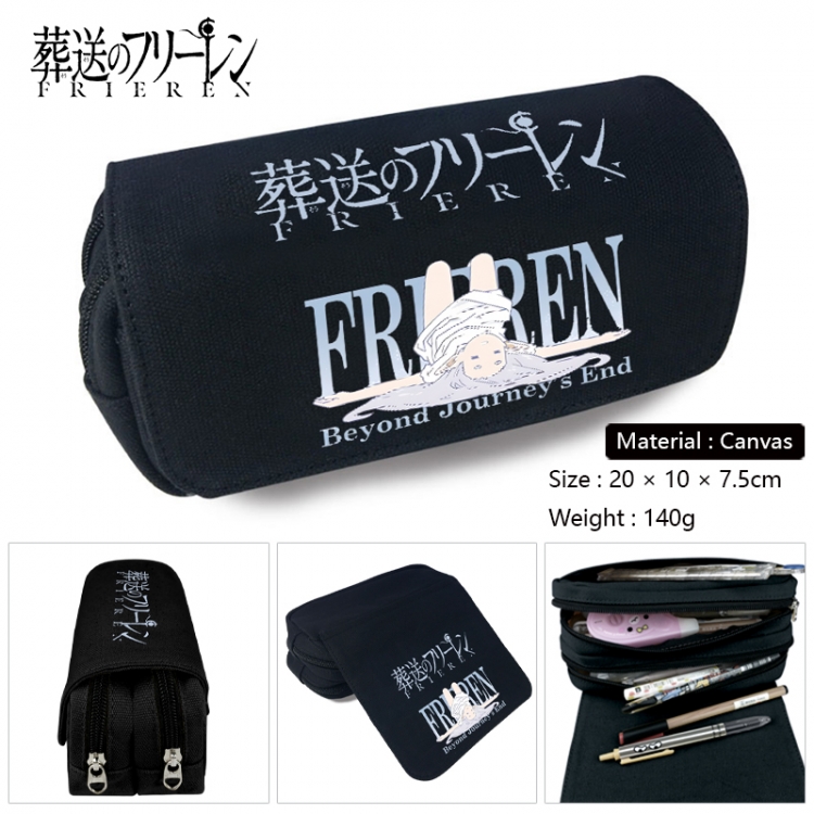 Frieren: Beyond Journey's Anime Multi-Function Double Zipper Canvas Cosmetic Bag Pen Case 20x10x7.5cm