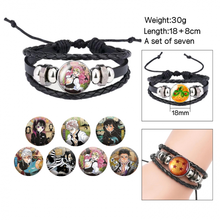 Demon Slayer Kimets Anime Free Change Crystal Leather Rope Bracelet Set