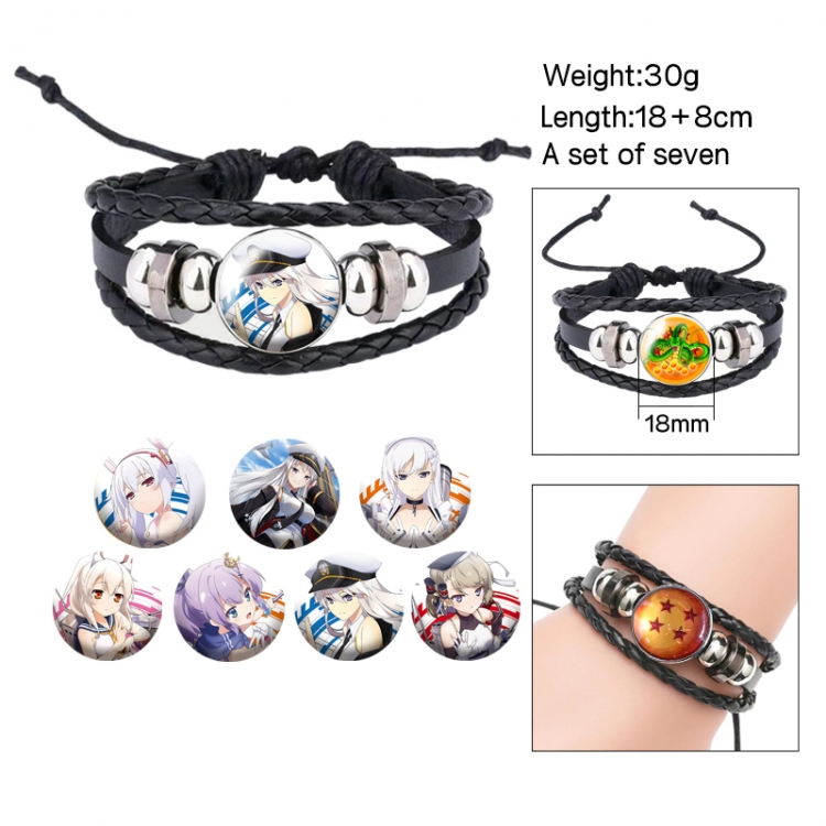 Azur Lane Anime Free Change Crystal Leather Rope Bracelet Set