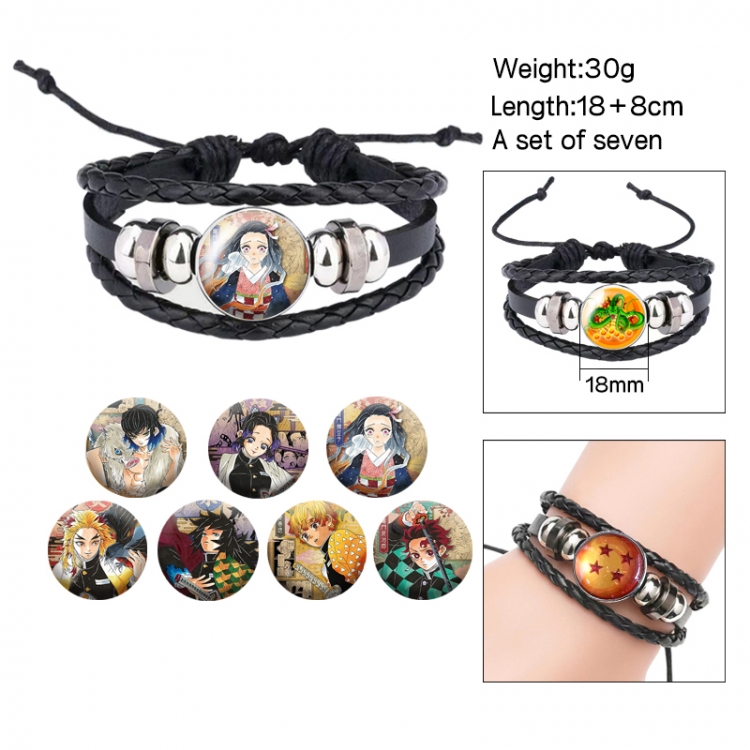 Demon Slayer Kimets Anime Free Change Crystal Leather Rope Bracelet Set