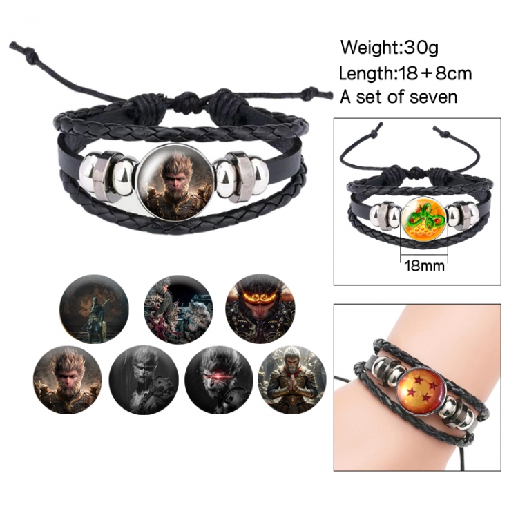 Black Myth Anime Free Change Crystal Leather Rope Bracelet Set