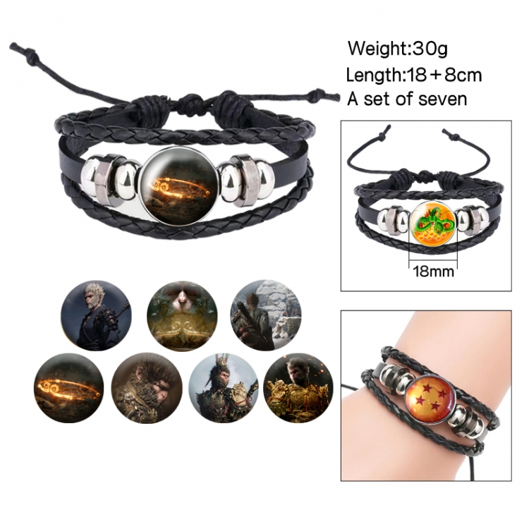 Black Myth Anime Free Change Crystal Leather Rope Bracelet Set