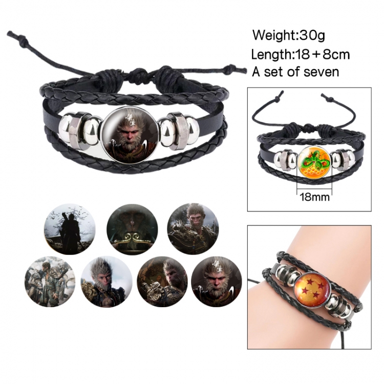 Black Myth Anime Free Change Crystal Leather Rope Bracelet Set