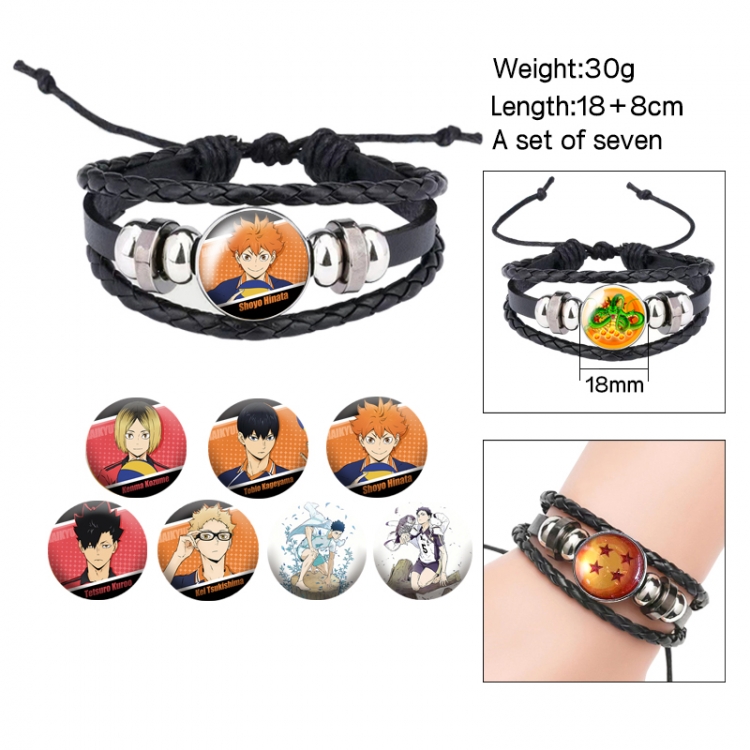 Haikyuu!! Anime Free Change Crystal Leather Rope Bracelet Set