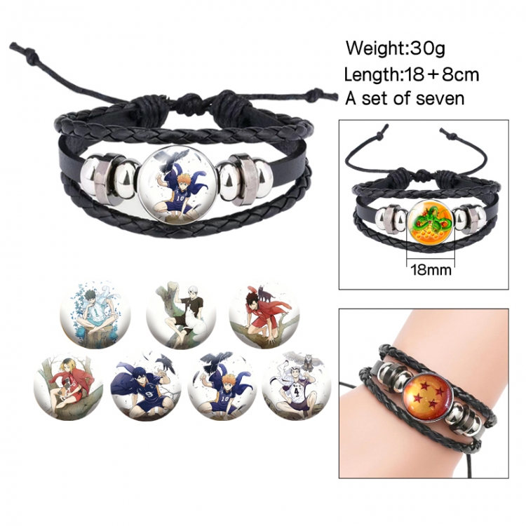 Haikyuu!! Anime Free Change Crystal Leather Rope Bracelet Set