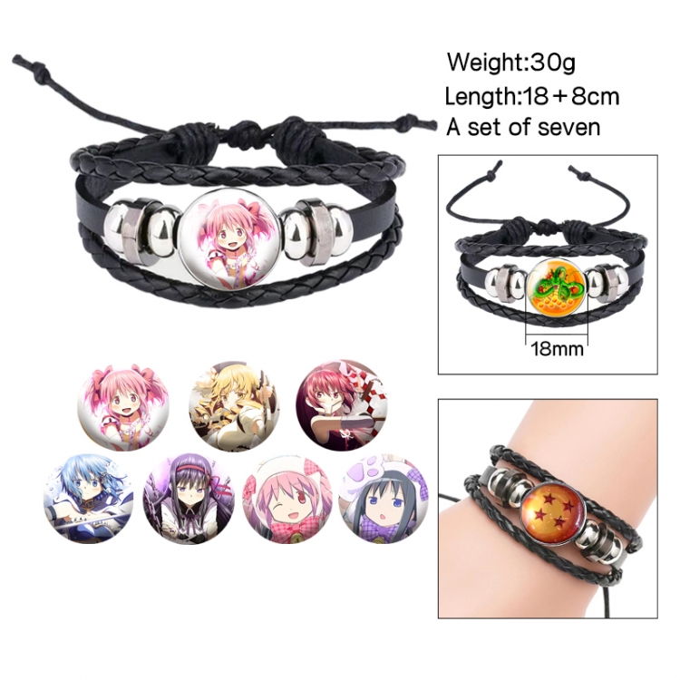 Magical Girl Madoka of the Magus Anime Free Change Crystal Leather Rope Bracelet Set