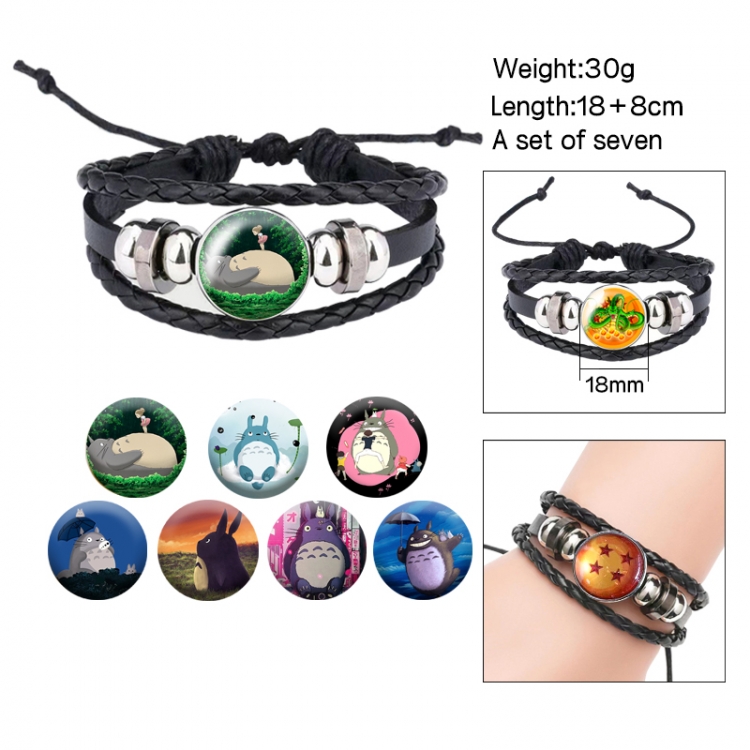 TOTORO Anime Free Change Crystal Leather Rope Bracelet Set