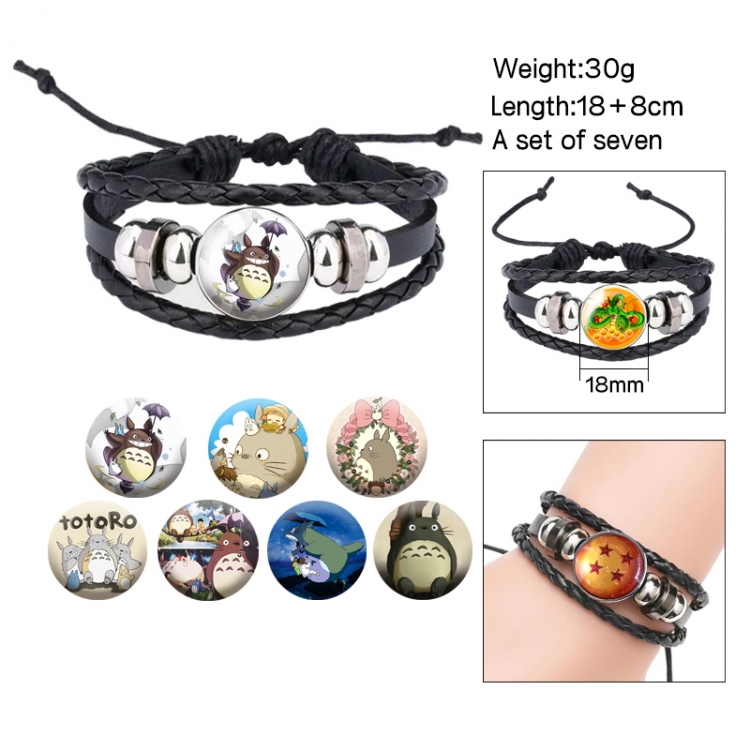 TOTORO Anime Free Change Crystal Leather Rope Bracelet Set