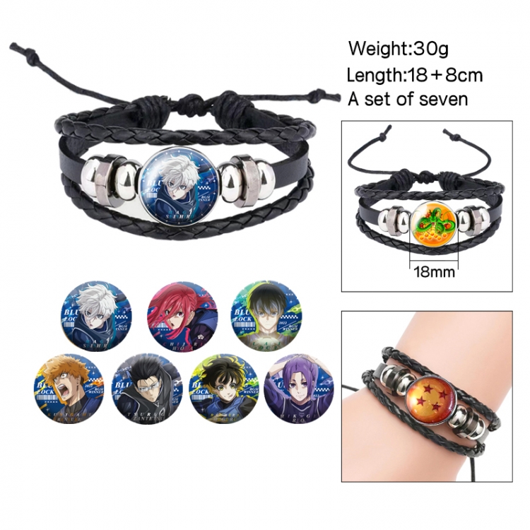 BLUE LOCK  Anime Free Change Crystal Leather Rope Bracelet Set